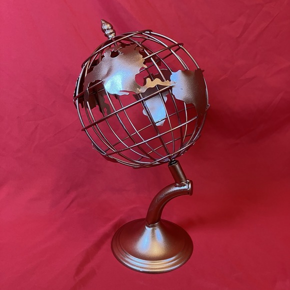 Metal Wireframe Globe /Earth Tabletop /Faux Copper /Rustic Industrial Desk Decor - Picture 1 of 15